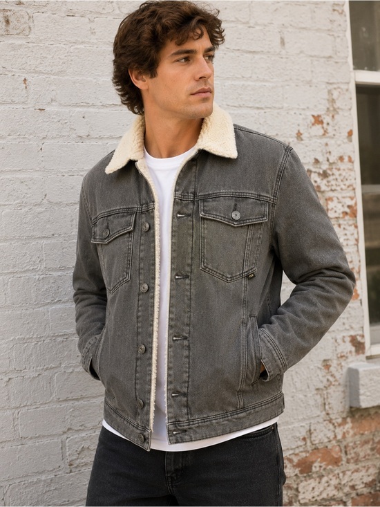 Wesc Other - WeSC Sherpa Lined Denim Trucker Jacket Gray Unisex Size S Fleece Western